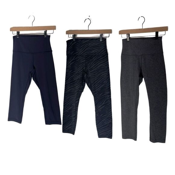 Lululemon Leggings Bundle of 3 4/6 | Print + Solid High Rise Yoga Pants Active - Picture 1 of 8